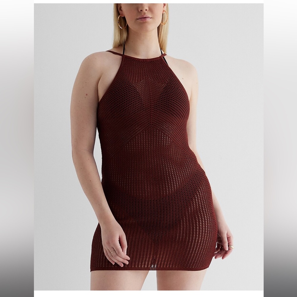 EXPRESS - NEW HIGH NECK OPEN BACK SWEATER DRESS COVER UP